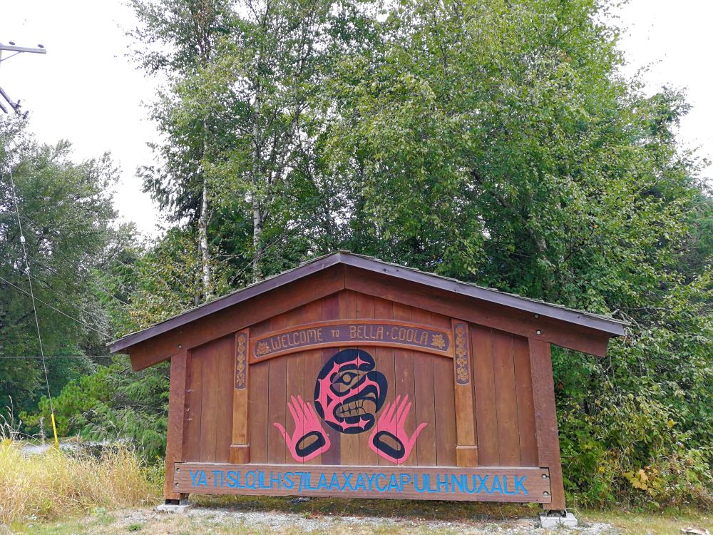 Bella Coola Village sign at the town entrance